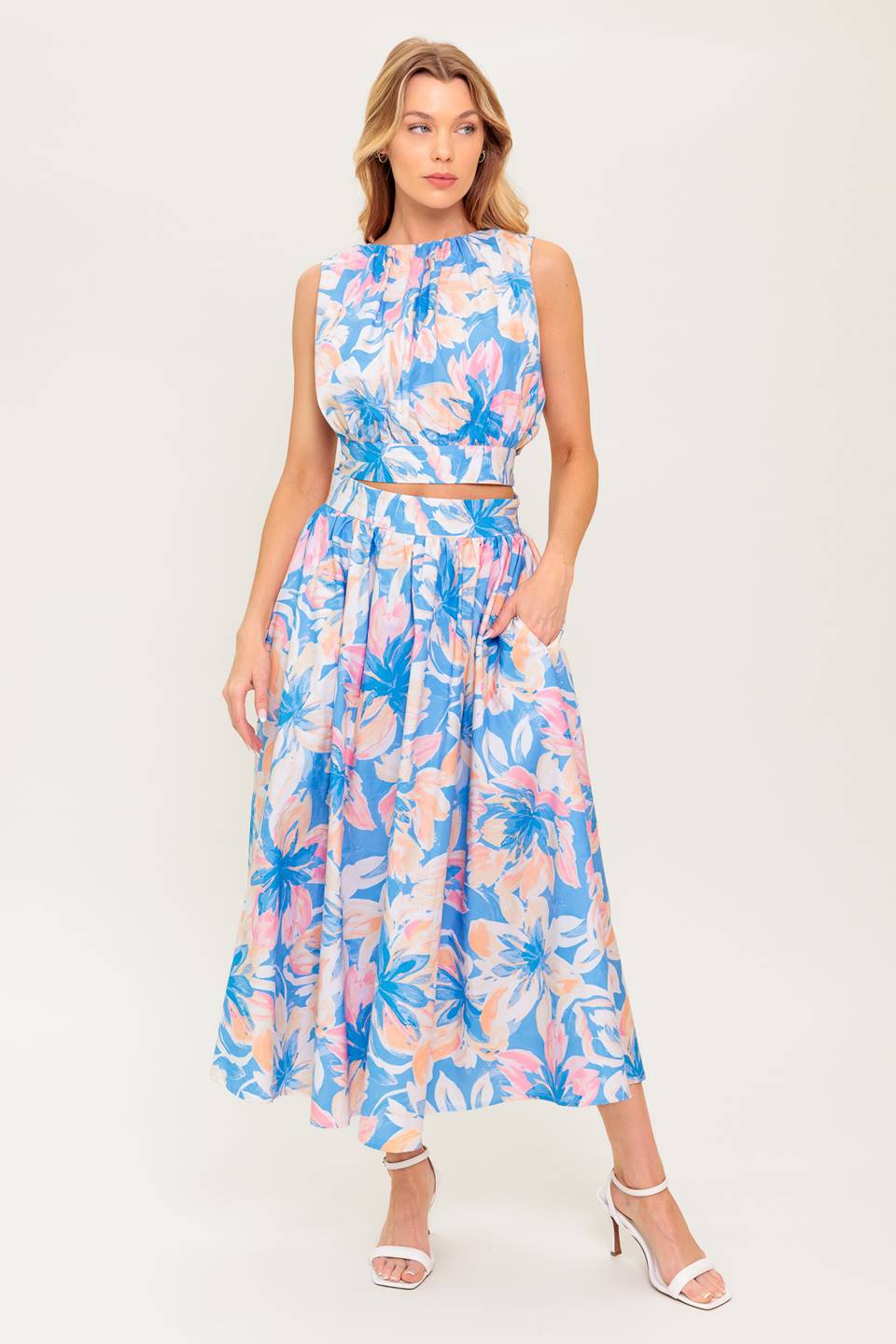 SUMMER HARMONY TIE TOP & SKIRT SET - POWDER BLUE - FINAL SALE
