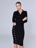 Inner Wear Sweater Knitted Dress  Elegant Polo Collar Hip for