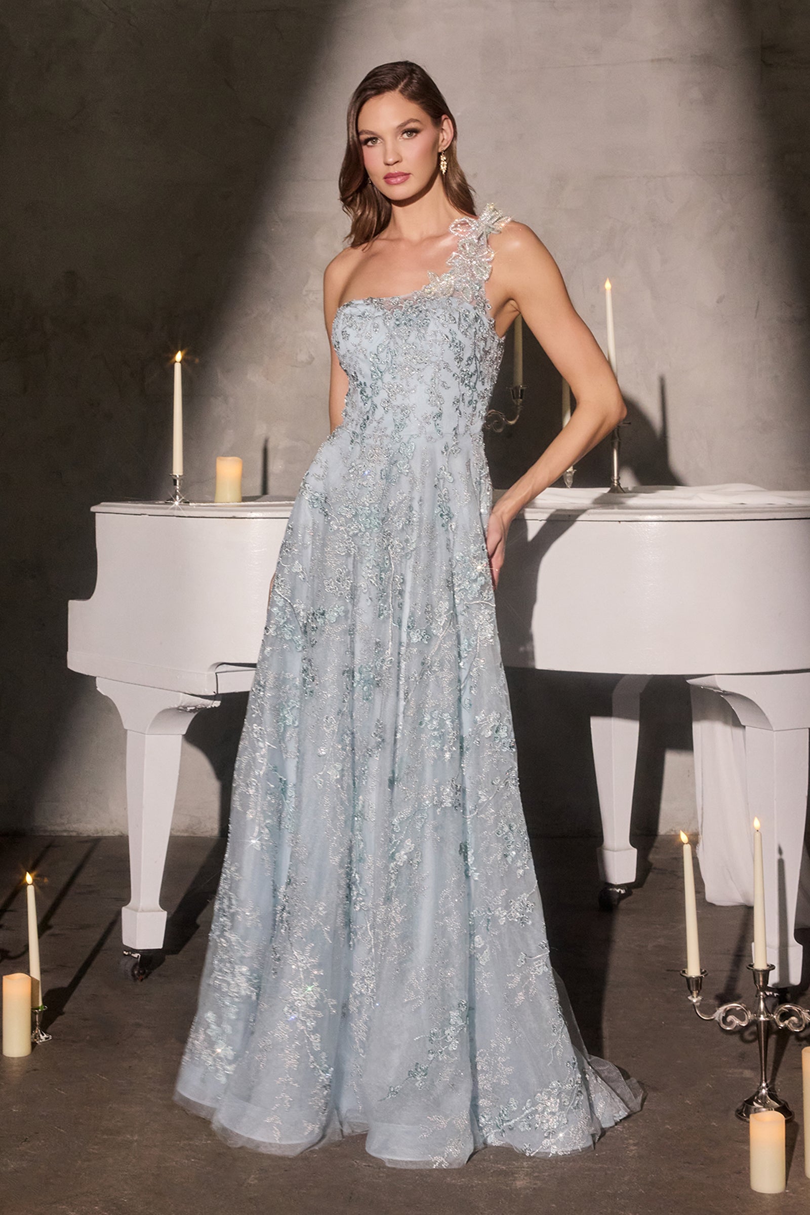 June A-line Gown - One Shoulder Floral Appliqu¨¦ Evening Dress