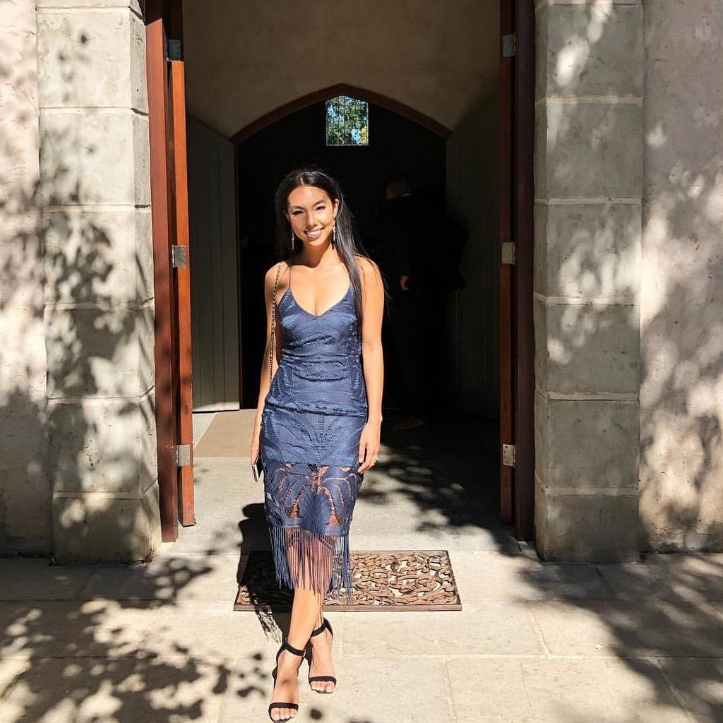 Khaleesi Dress - Steel Blue - Lace Dress With Fringe