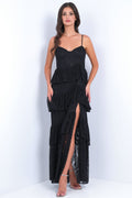 Vanna Lace Tiered Maxi Dress - Black