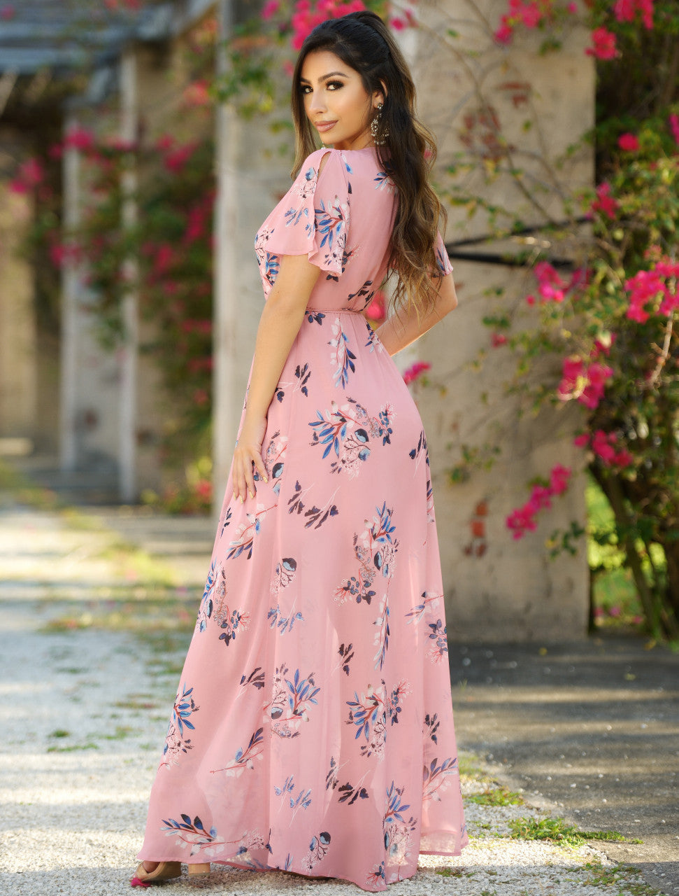Size XS. Kari Wrap Maxi Dress - Pink Floral - FINAL SALE