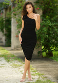 Lexi One Shoulder Midi Dress - Black