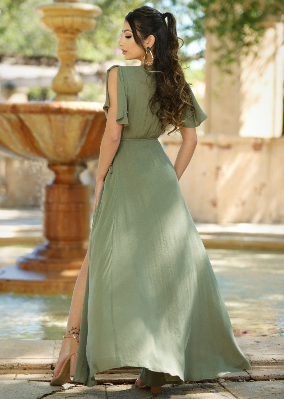 Size XS. Kari Wrap Maxi Dress - Olive - FINAL SALE