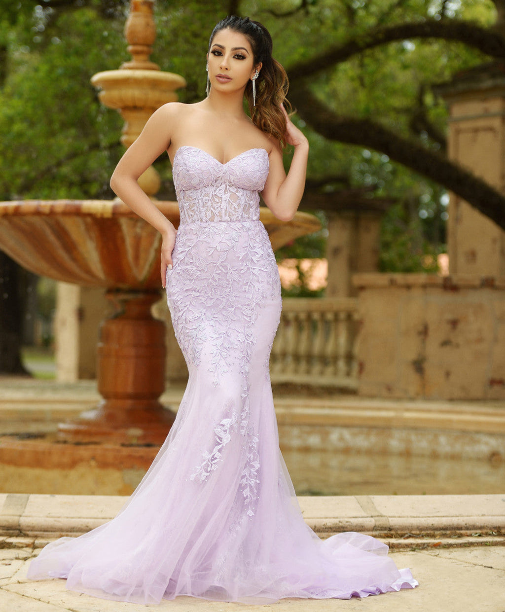 Reva Corset Gown - Lilac Floral Lace Dress
