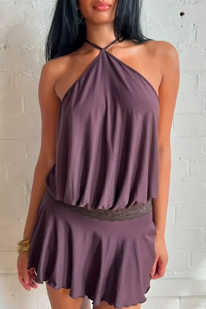 Taylin Halter Lace Mini Dress