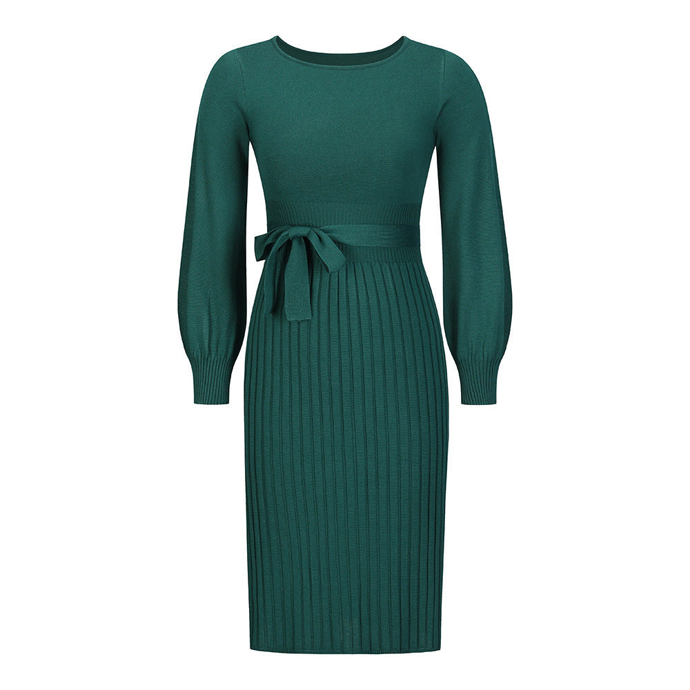 Knitting Dress Slim-Fit Pleated Mid-Length Bottoming Sweater
