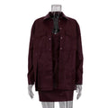 Faux Leather Vintage Dress Set Design Collared Long Sleeve Cardigan Short Sling Dress Two Piece Sets
