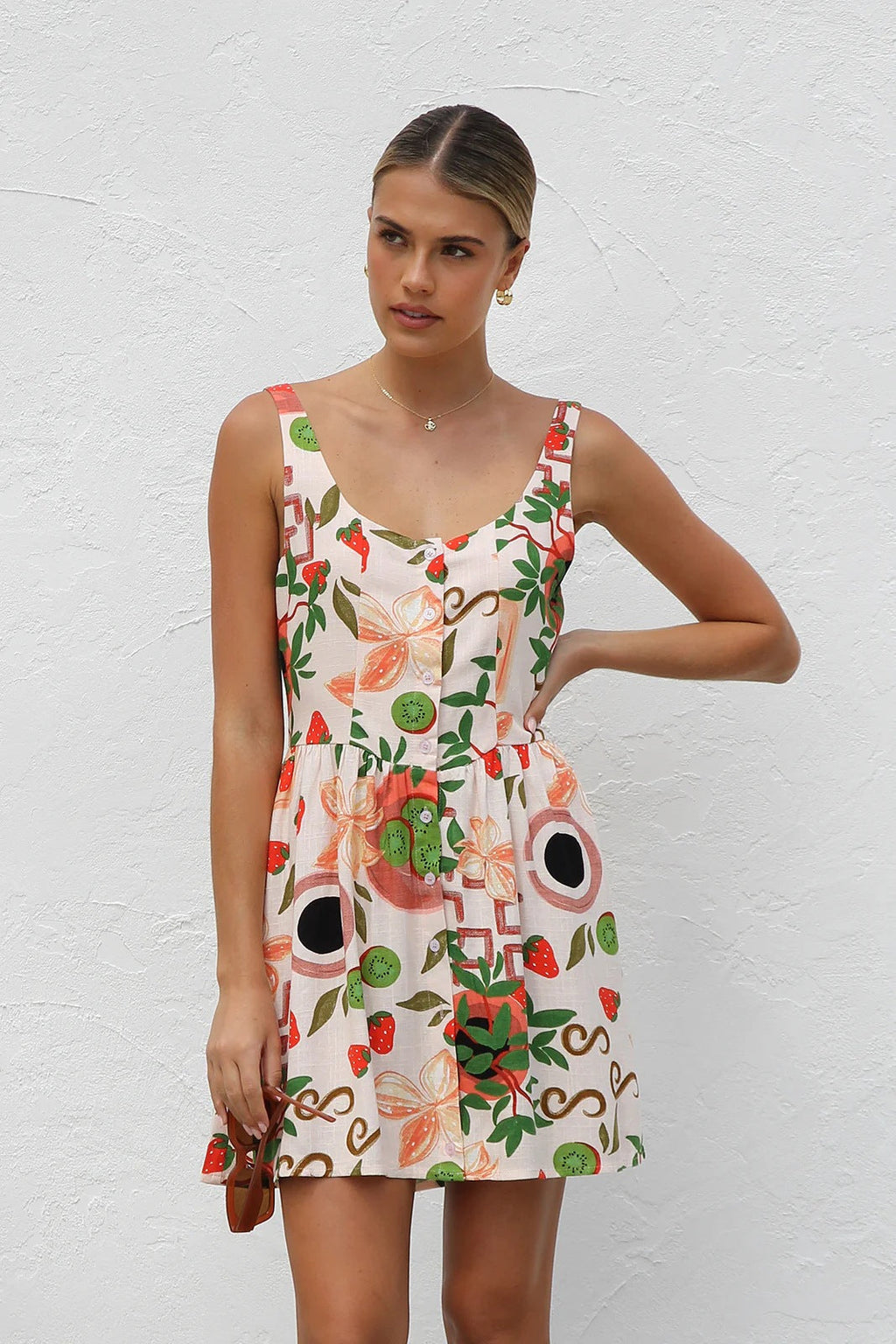 Mini Dress Same Print Button Cardigan Mini Dress
