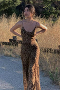 Leopard Slip Backless Dress