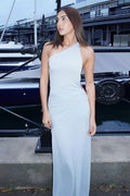 One-Shoulder Open-Back Metal Maxi Dress