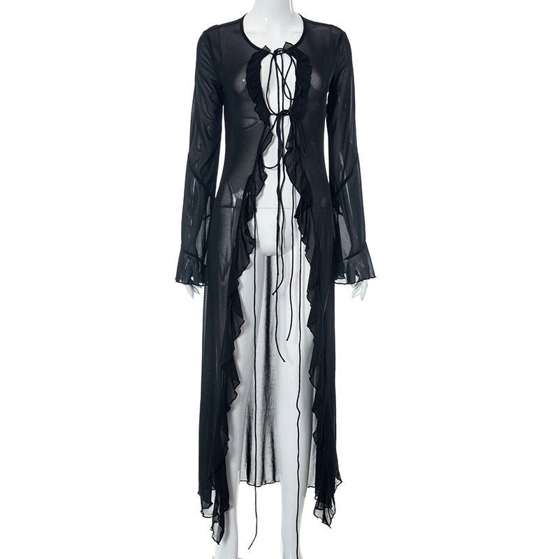 Mesh Cardigan Wooden Ear Beach Dress