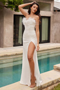 Oksana Gown - Feather Trim Sequin Dress - Off White