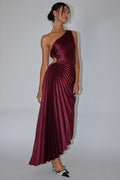 Panama Maxi Dress - Wine - Pleated Dress With Side Cut Out