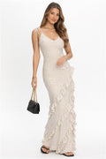 Nevaeh Polka Dot Ruffle Maxi Dress - Off White