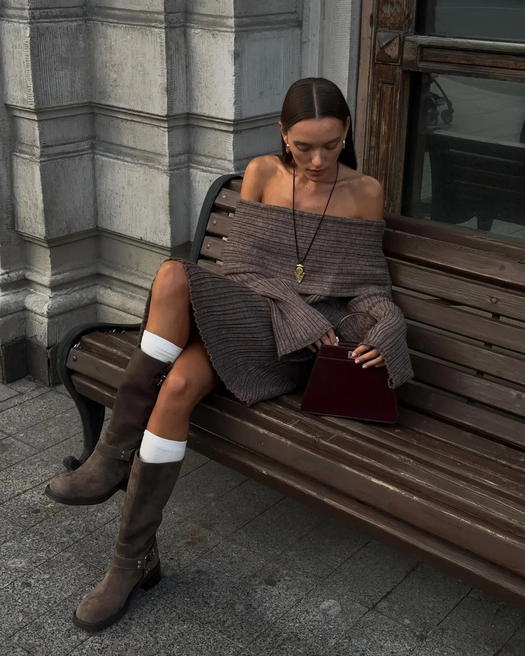 One-Shoulder Rib-knit Sweater Mini Dress