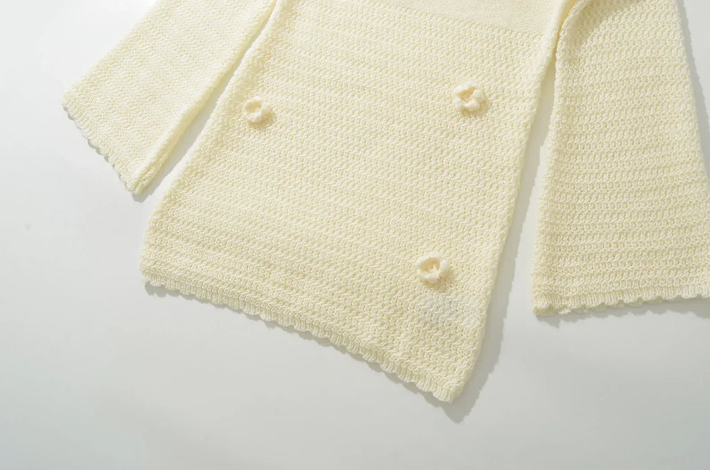 3D Flower Hand Crotch Full Flare Sleeve Sweater Dress