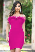 Size XS. Sochi Mini Dress - Hot Pink Feather Trim Dress - FINAL SALE