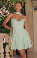 Ella Mini Dress - A-line Strapless Chiffon Cocktail Dress With Scarf