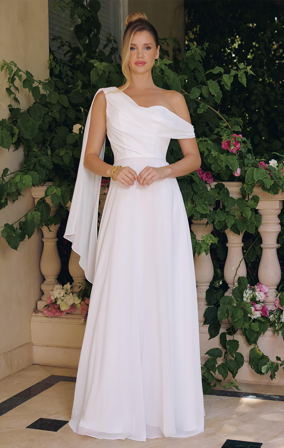 VENUS GOWN - OFF-WHITE ONE SHOULDER CHIFFON DRESS