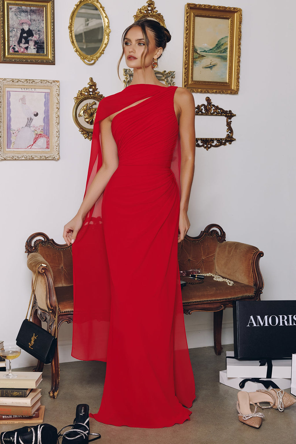 Melissa Gown - One Shoulder Chiffon Dress
