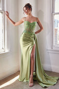 Teagan Gown - Greenery - Fitted Satin & Lace Dress