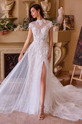 WL035 - Lace & Tulle Short Sleeve Wedding Gown - Andrea & Leo