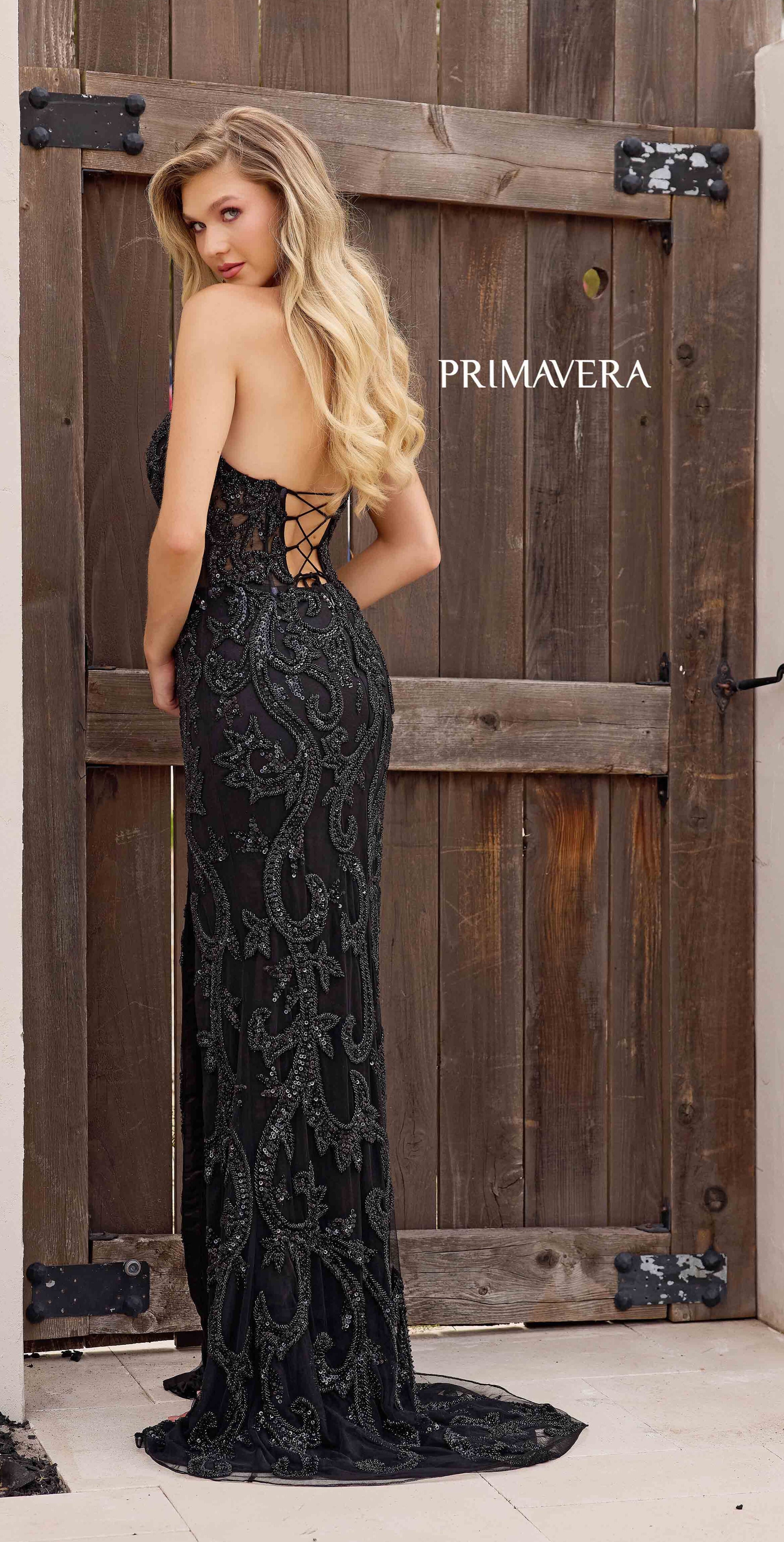4356 - Primavera - Strapless Beaded Dress with Corset Back