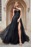 A1053 - Leila One Shoulder A-Line Tulle Gown - Andrea & Leo