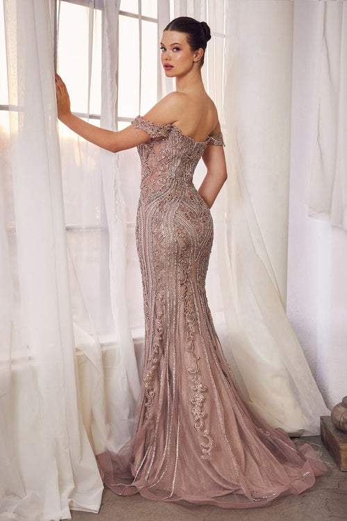 A1257 - Off The Shoulder Embellished Gown - Andrea & Leo