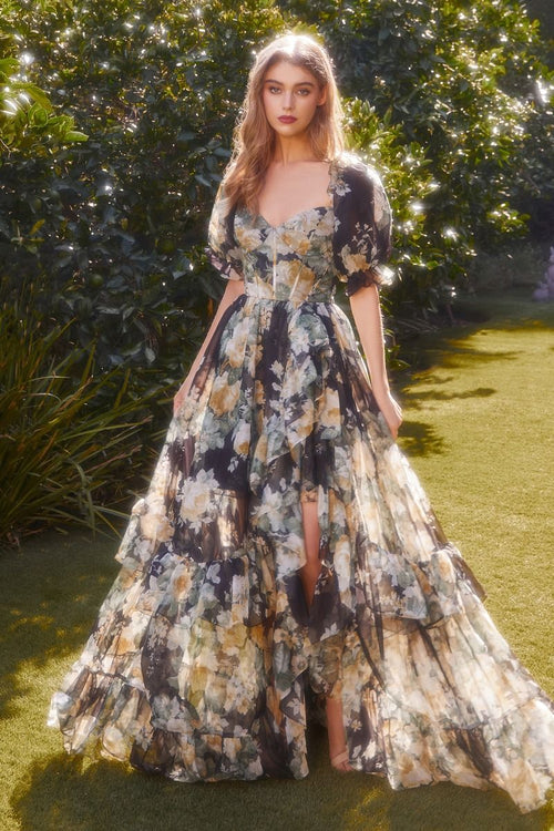 A1336 - Corset Dress with Puff Sleeves - Andrea & Leo