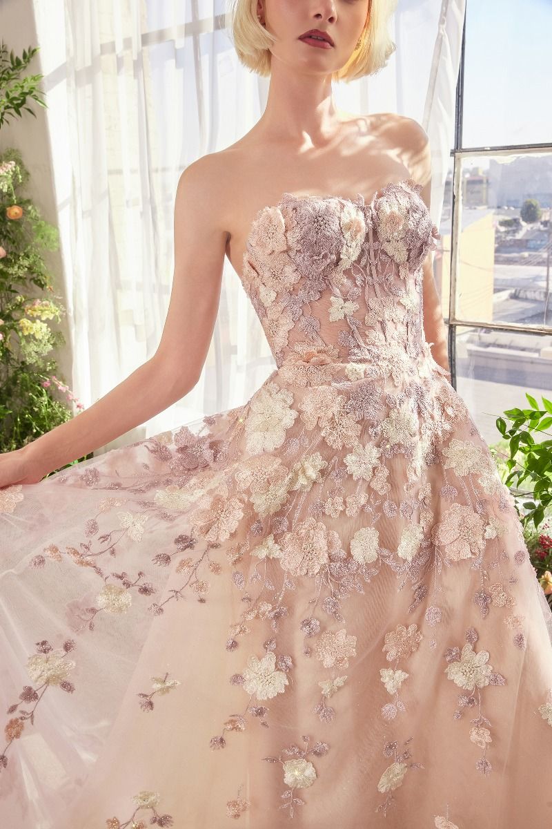 A1453 - SPRING FLORAL APPLIQU¨¦ A-LINE GOWN - Andrea & Leo