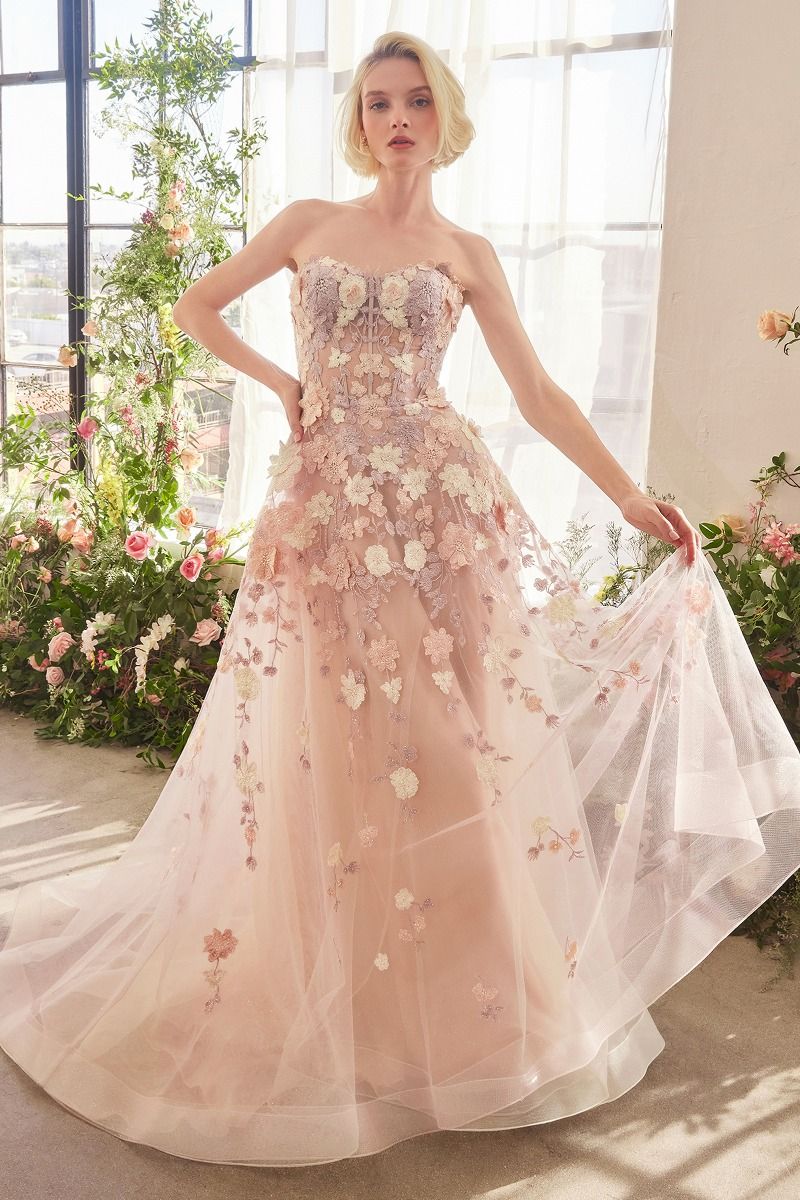 A1453 - SPRING FLORAL APPLIQU¨¦ A-LINE GOWN - Andrea & Leo