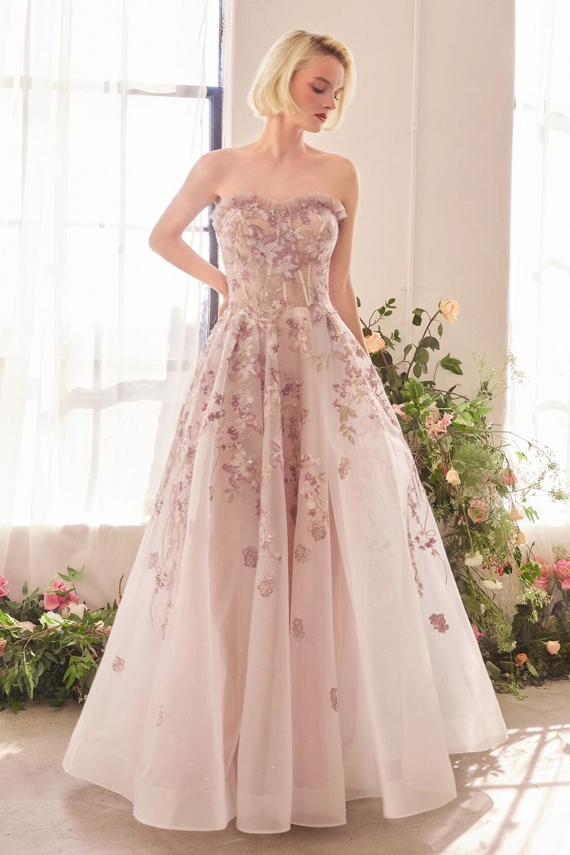A1455 - ROMANCE EMBROIDERY A-LINE CORSET GOWN - Andrea & Leo