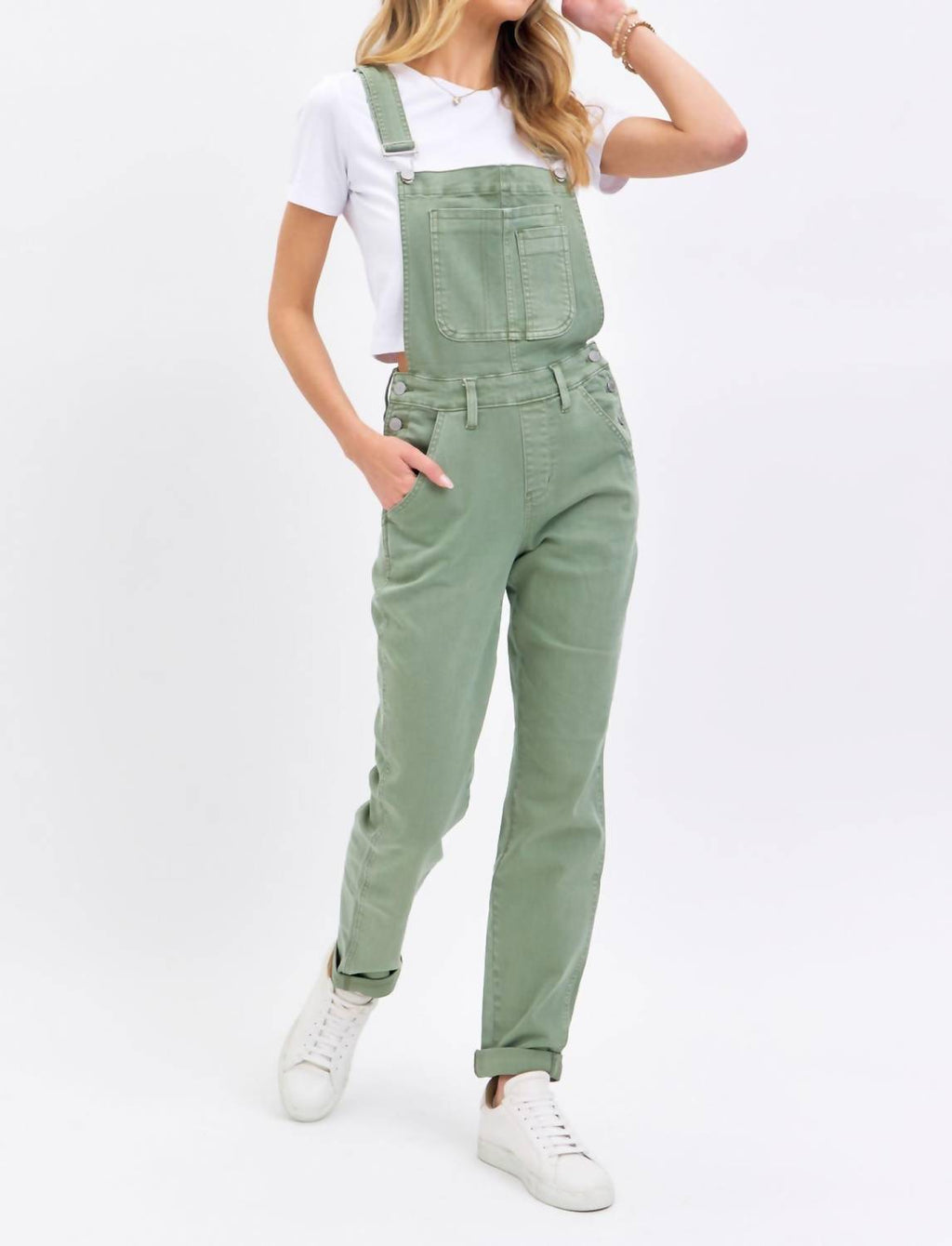 Judy Blue - Garment Dyed High Waist Double Cuffed Boyfriend Overalls