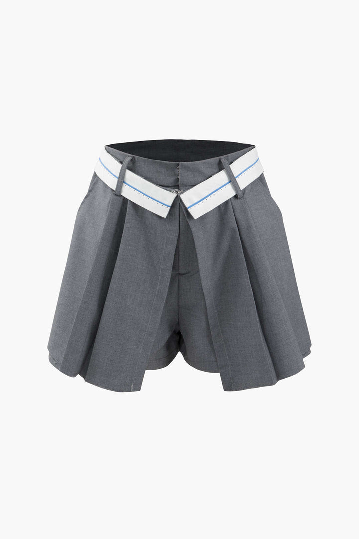 Contrast Waist Pleated Shorts