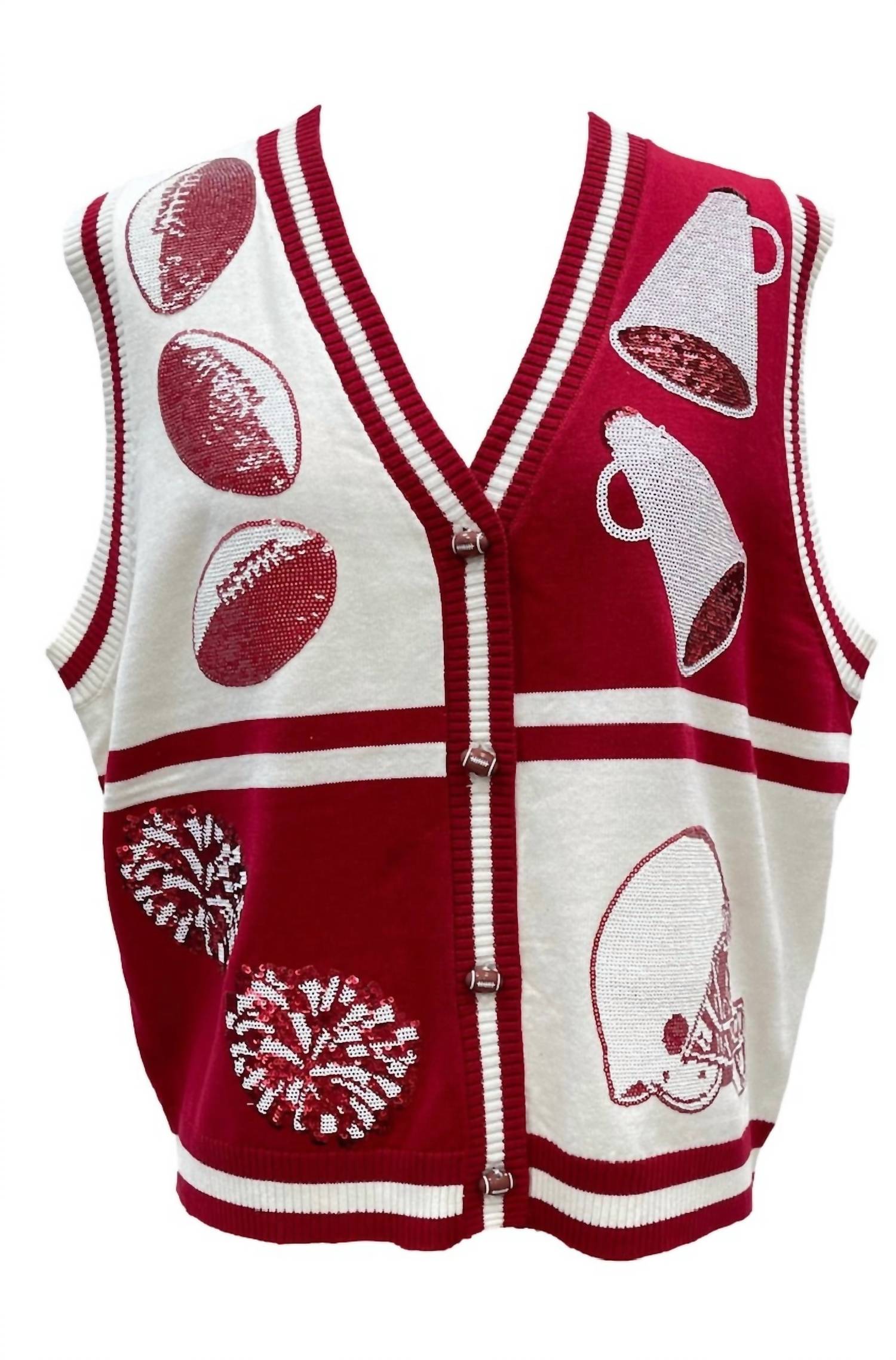 Queen Of Sparkles - Colorblock Football Icon Button Up Sweater Vest