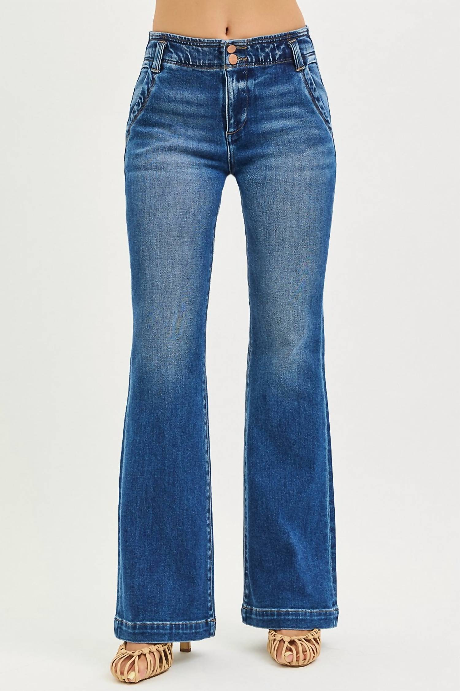 Risen - High Rise Double Button Down Jeans