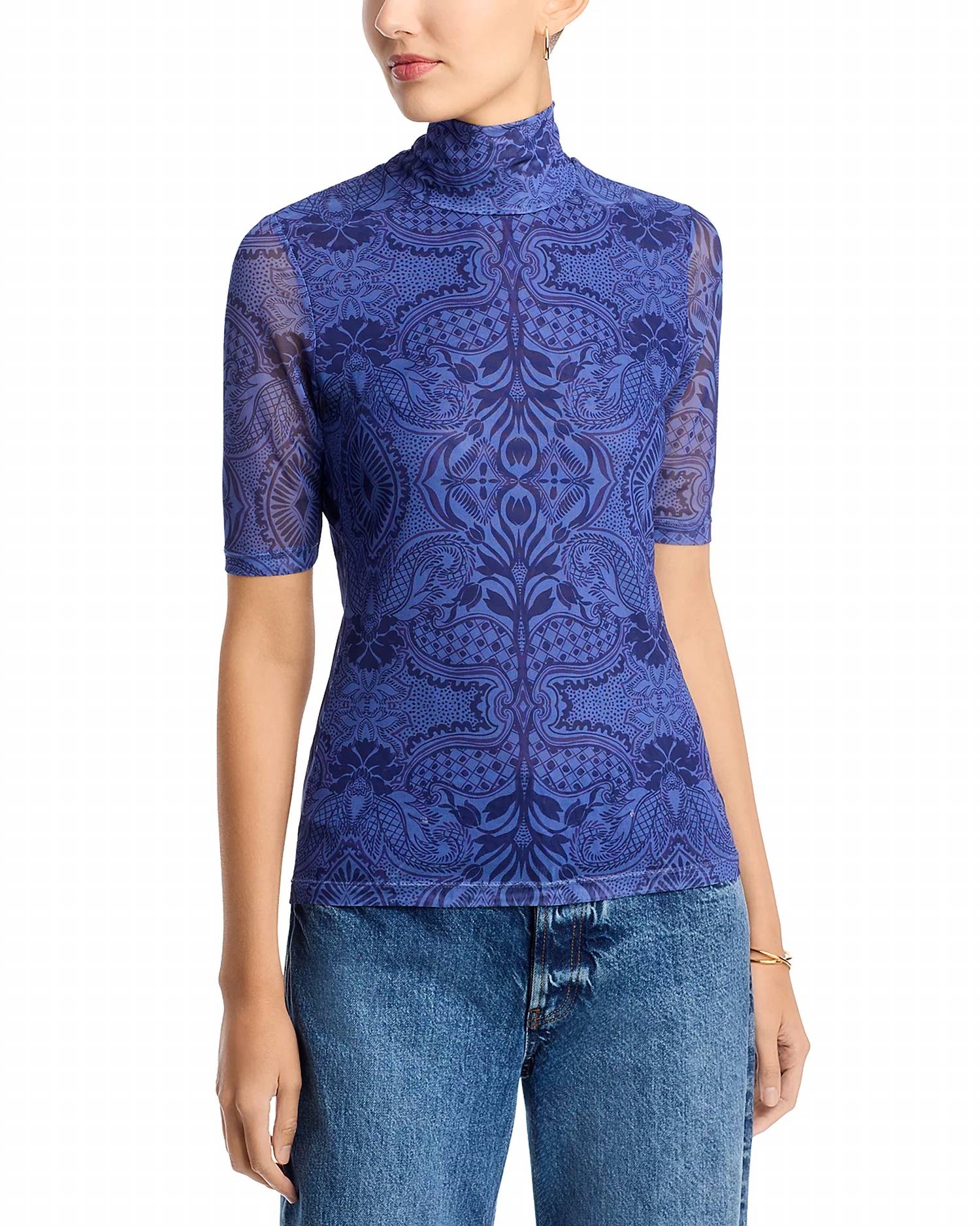 Johnny Was - MESH ELBOW SLEEVE MOCK NECK TOP