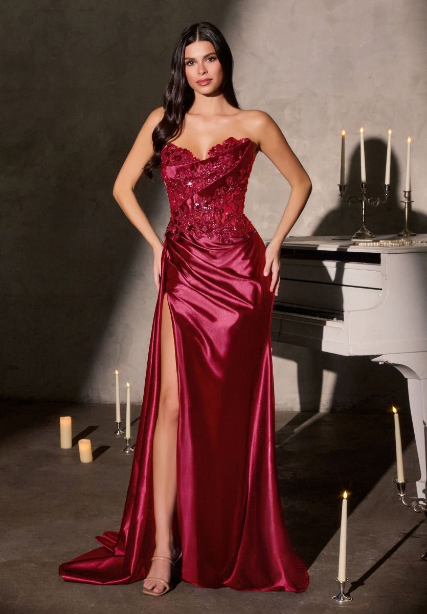 Leslie Gown â€?Strapless Floral Beaded Evening Dress