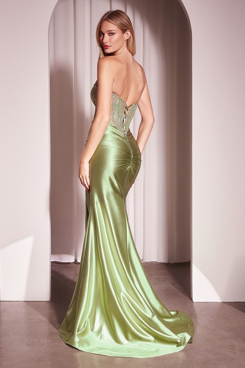 GINGER GOWN - STRAPLESS LACE BODICE SATIN FITTED GOWN