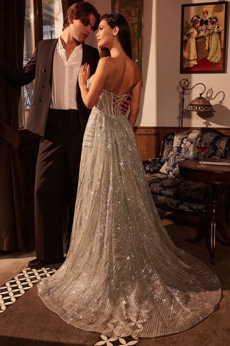 HOLLIS GOWN - STRAPLESS GLITTER GOWN & OVERSKIRT
