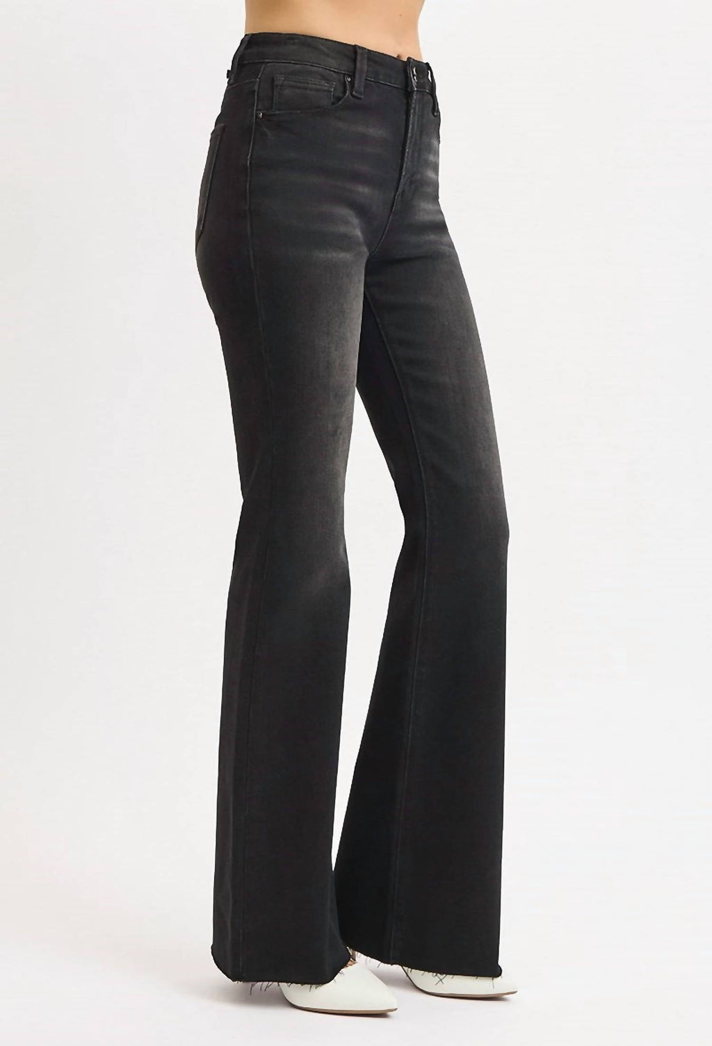 Risen - High Rise Flare Raw Cut Hem Jeans