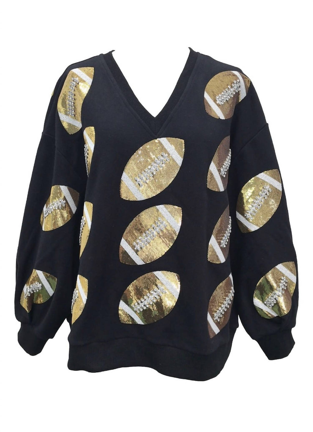 Queen Of Sparkles - Rhinestone Lace Football Sweatshirt
