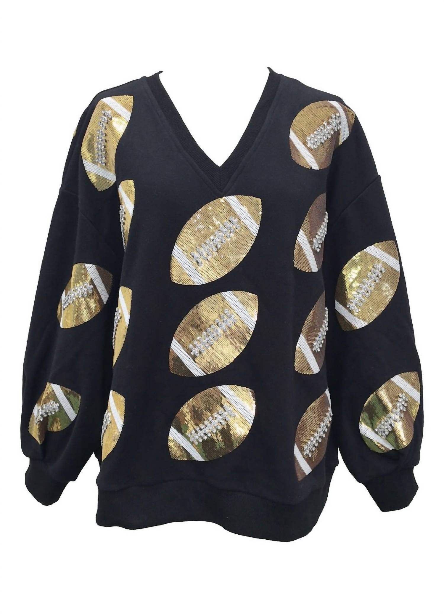Queen Of Sparkles - Rhinestone Lace Football Sweatshirt