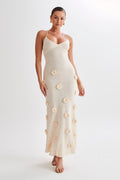 Crochet Maxi Dress With Flowers - Nude