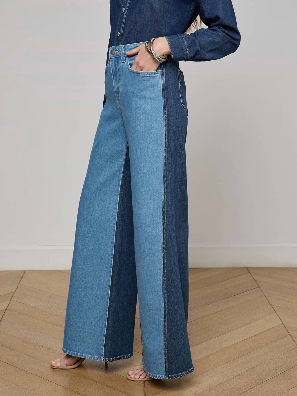 L'Agence - Beau High Rise Wide Leg Contrast Pants