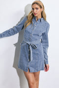 BE A LIGHT - LONG SLEEVE DENIM MINI SHIRT DRESS