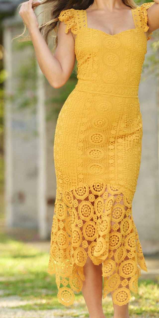 Size 2. Giselle Dress - Mustard Lace Dress - FINAL SALE