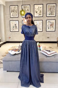 Royal Blue Metallic Pleated Maxi Dress